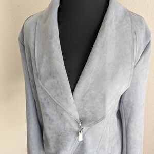 Philosophy Faux Suede Draped Zip Jacket Blue Gray Moto Medium